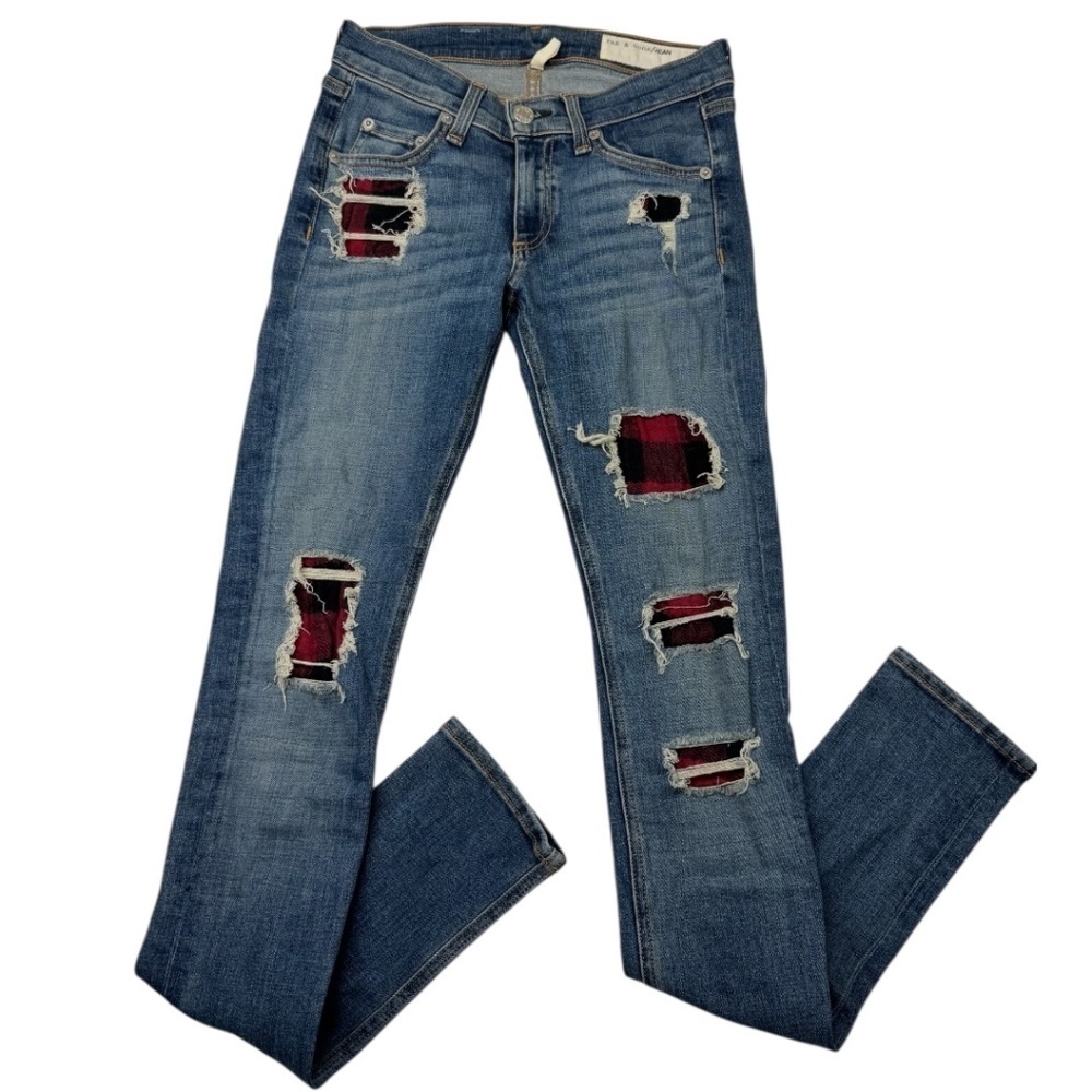 Rag & Bone Sloan Plaid Repair Skinny Jeans